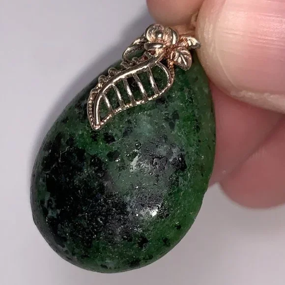 Ruby Zoisite Teardrop Pendant with Leaf Bail - Picture 5 of 14